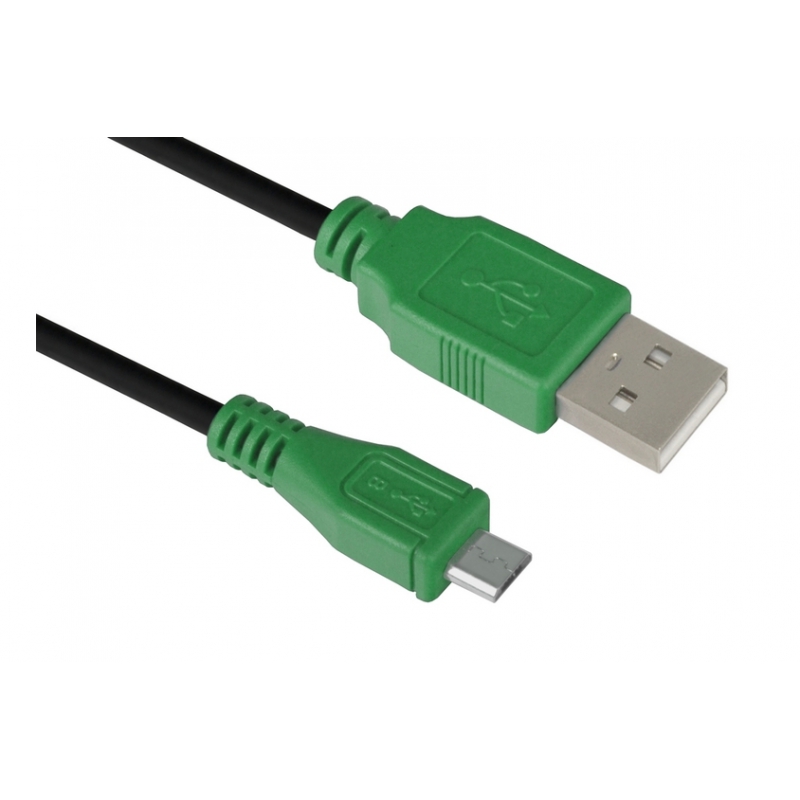 Кабель  Greenconnect Кабель micro USB 2.0 3.0m черный, зеленые коннекторы, 28/28 AWG, AM / microB 5pin, Greenconnect Russia, экран, армированный, морозостойкий (GCR-UA1MCB1-BB2S-3.0m)