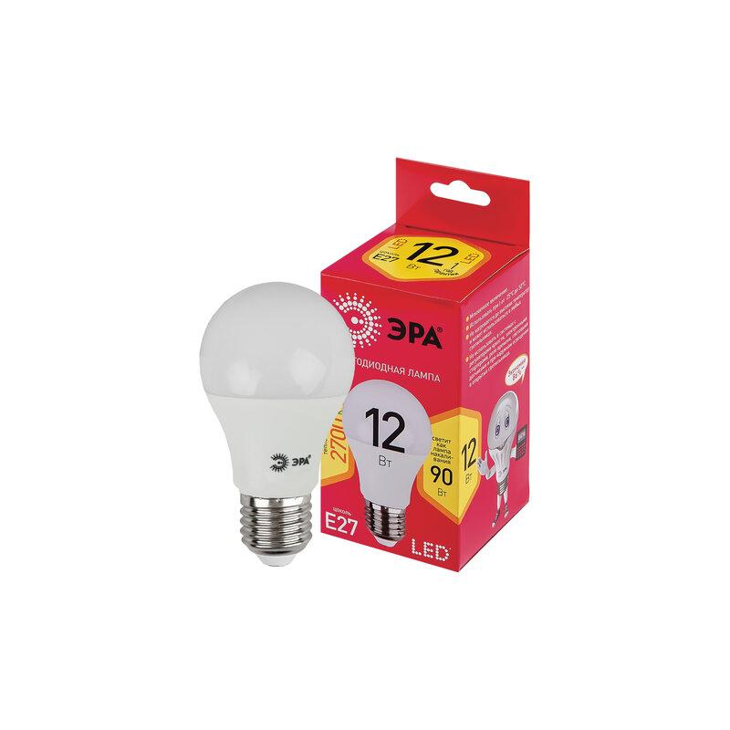 Лампа светодиодная ЭРА 12(100)Вт, цоколь Е27, груша, теплый белый, 25000 ч, LED A60-12W-3000-E27, Б0050197