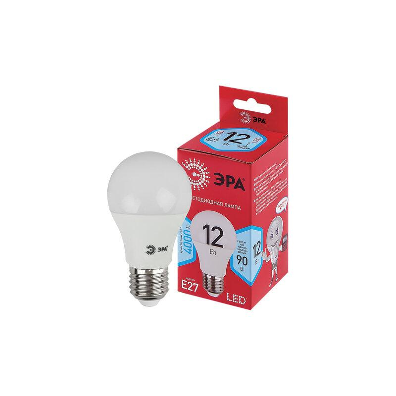 Лампа светодиодная ЭРА 12(100)Вт, цоколь Е27, груша, нейтральный белый, 25000 ч, LED A60-12W-4000-E27, Б0049636