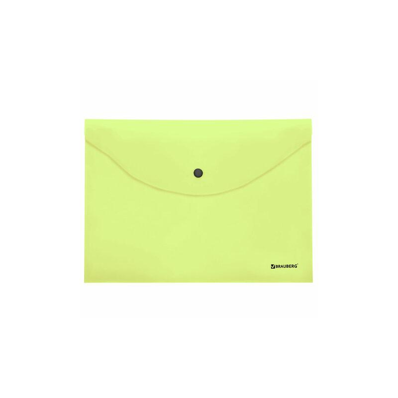 Папка-конверт с кнопкой BRAUBERG Pastel А4 до 100 л непрозрачная цвет мятный 0,18 м