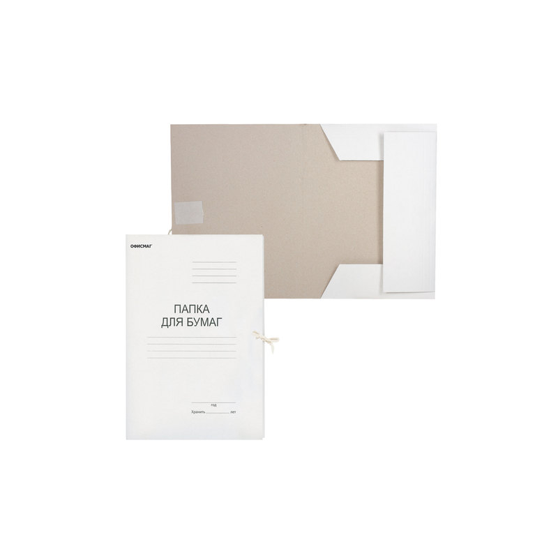 Папка для бумаг с завязками картонная ОФИСМАГ гарантированная плотность 280 г/м2, до 200 листов, 124569