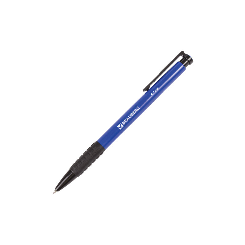 Ручка шариковая автоматическая BRAUBERG "Explorer", корпус синий, узел 0,7 мм, линия 0,35 мм, синяя, 140581