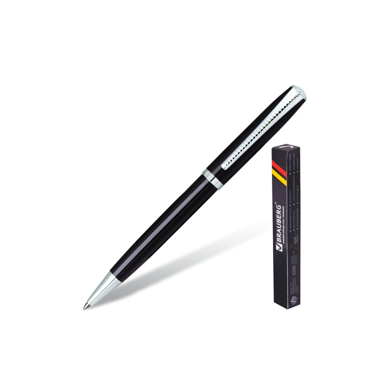 Ручка бизнес-класса шариковая BRAUBERG "Cayman Black", корпус черный, серебристые детали, 1 мм, синяя, 141410