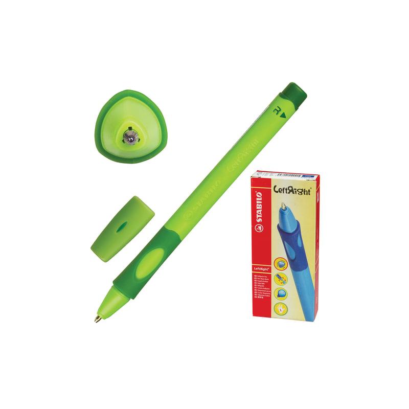 Ручка шариковая Stabilo "Left Right", для правшей, корпус зеленый, узел 0,8 мм, линия 0,4 мм, синяя, 6328/2-10-41