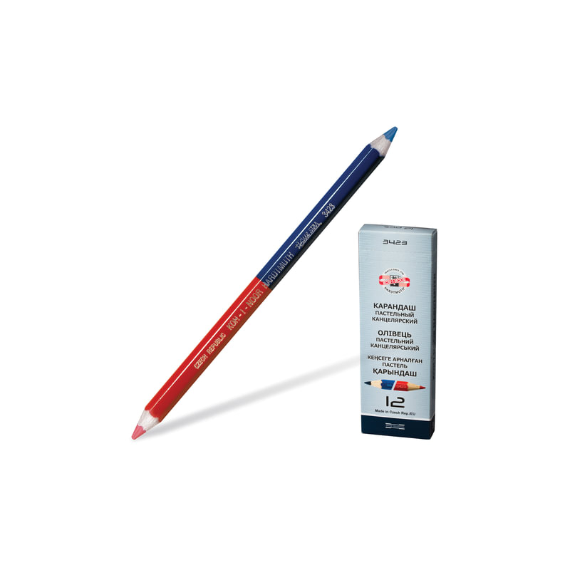 Карандаш двухцветный утолщённый Koh-I-Noor 1 шт., красно-синий, грифель 3,8 мм, картонная упаковка, 34230EG006KS