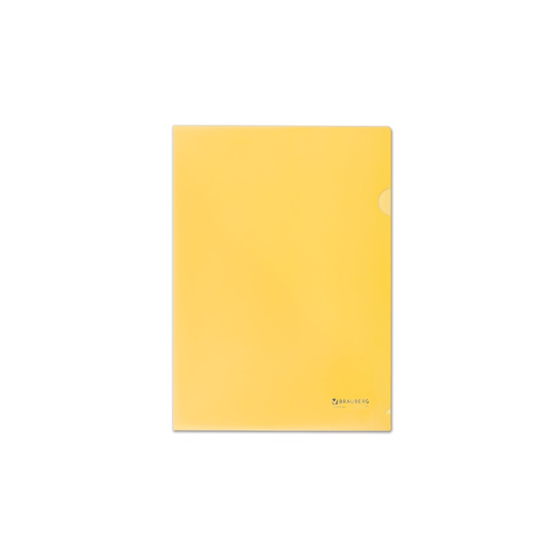 Папка-уголок жесткая BRAUBERG желтая, 0,15 мм, 223968