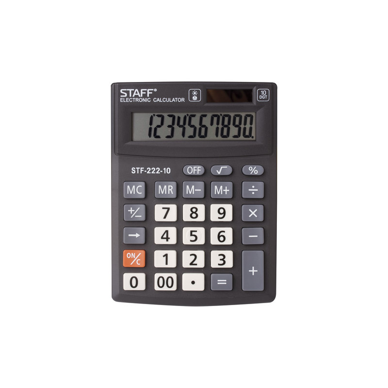 Калькулятор STAFF PLUS настольный STF-222, 10 разрядов, двойное питание, 138x103 мм