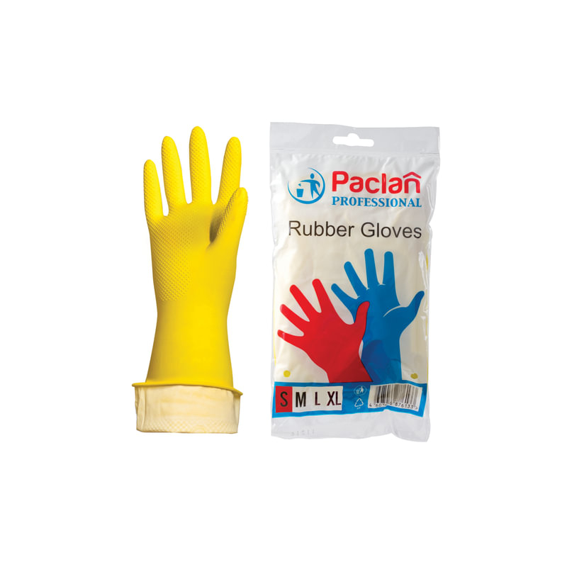 Перчатки хозяйственные резиновые PACLAN "Professional", с х/б напылением, размер S (малый), желтые