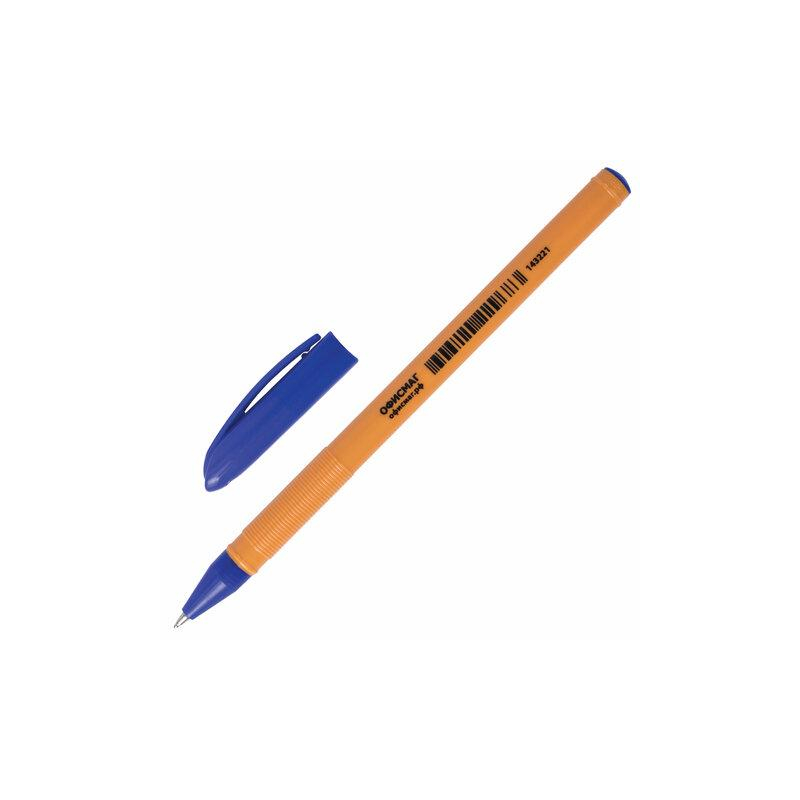 Ручка шариковая масляная ОФИСМАГ СИНЯЯ, корпус оранжевый, узел 0,7 мм, линия письма 0,35 мм, 143221