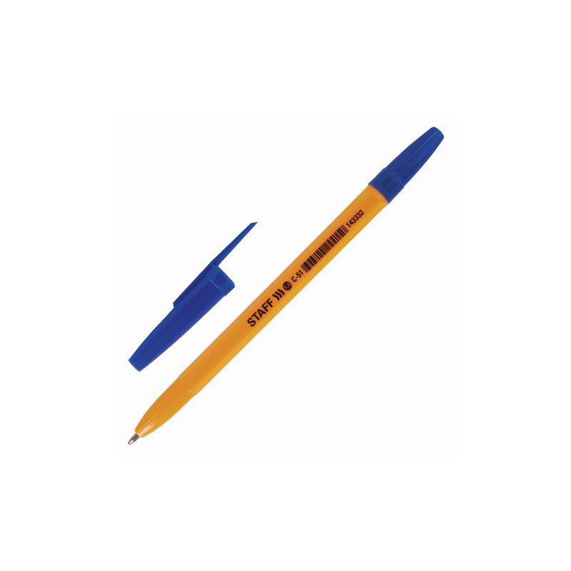 Ручка шариковая STAFF ORANGE C-51, СИНЯЯ, корпус оранжевый, узел 1 мм, линия письма 0,5 мм, 143332