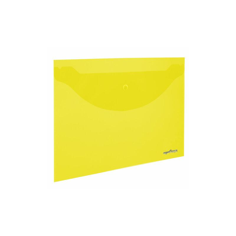 Папка-конверт с кнопкой ЮНЛАНДИЯ А4, до 100 листов, прозрачная, желтая, 0,18 мм, 228668