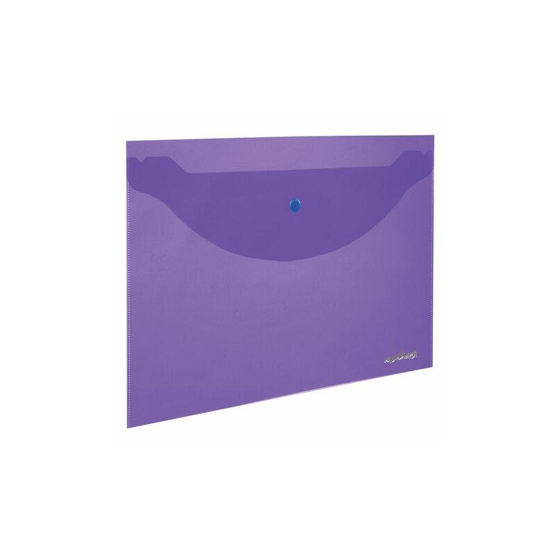 Папка-конверт с кнопкой ЮНЛАНДИЯ А4, до 100 листов, прозрачная, фиолетовая, 0,18 мм, 228669