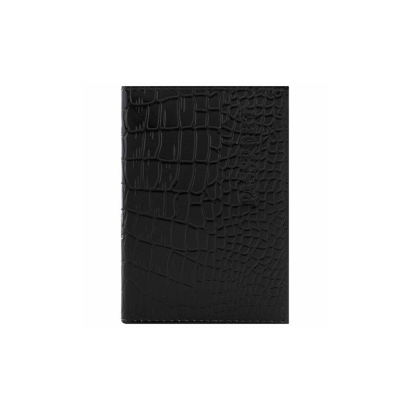 Обложка для паспорта натуральная кожа крокодил, PASSPORT, черная, BRAUBERG 237185