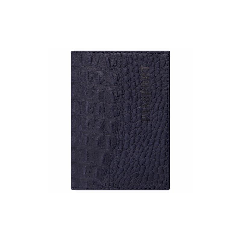 Обложка для паспорта натуральная кожа кайман, PASSPORT, темно-синяя, BRAUBERG 237196
