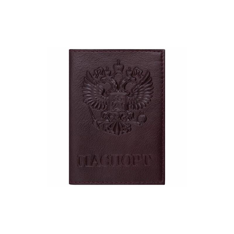 Обложка для паспорта натуральная кожа Virginia, Герб, темно-бордовая, BRAUBERG 237199