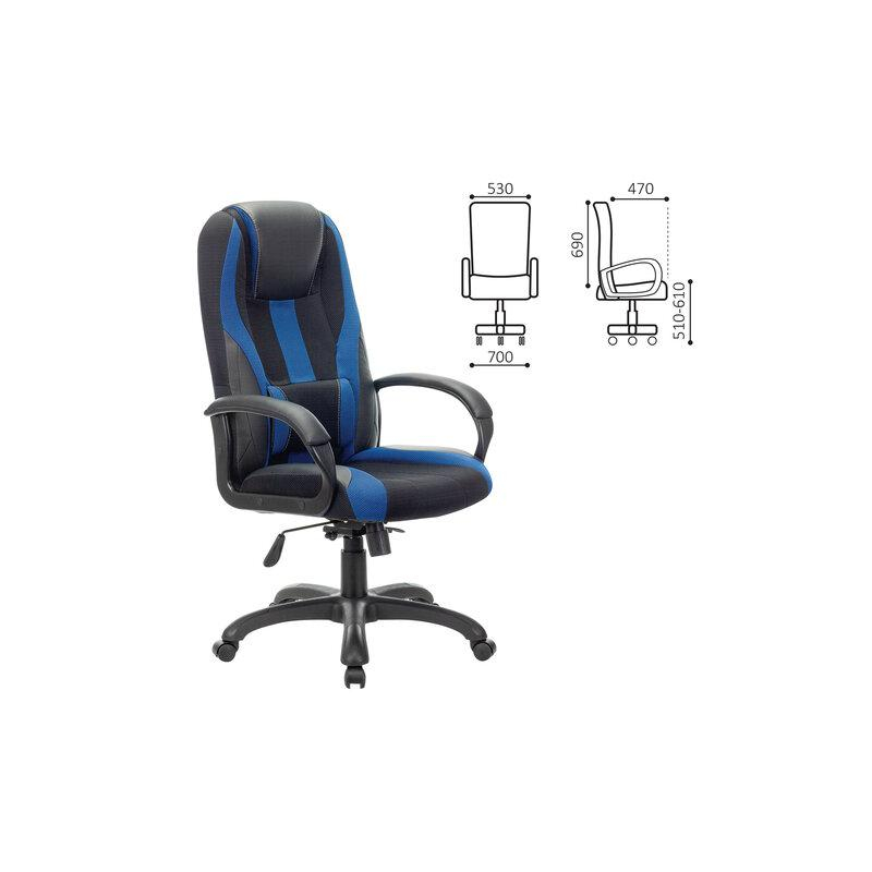 Кресло компьютерное BRABIX PREMIUM Rapid GM-102, НАГРУЗКА 180 кг, экокожа/ткань, черное/синее, 532106