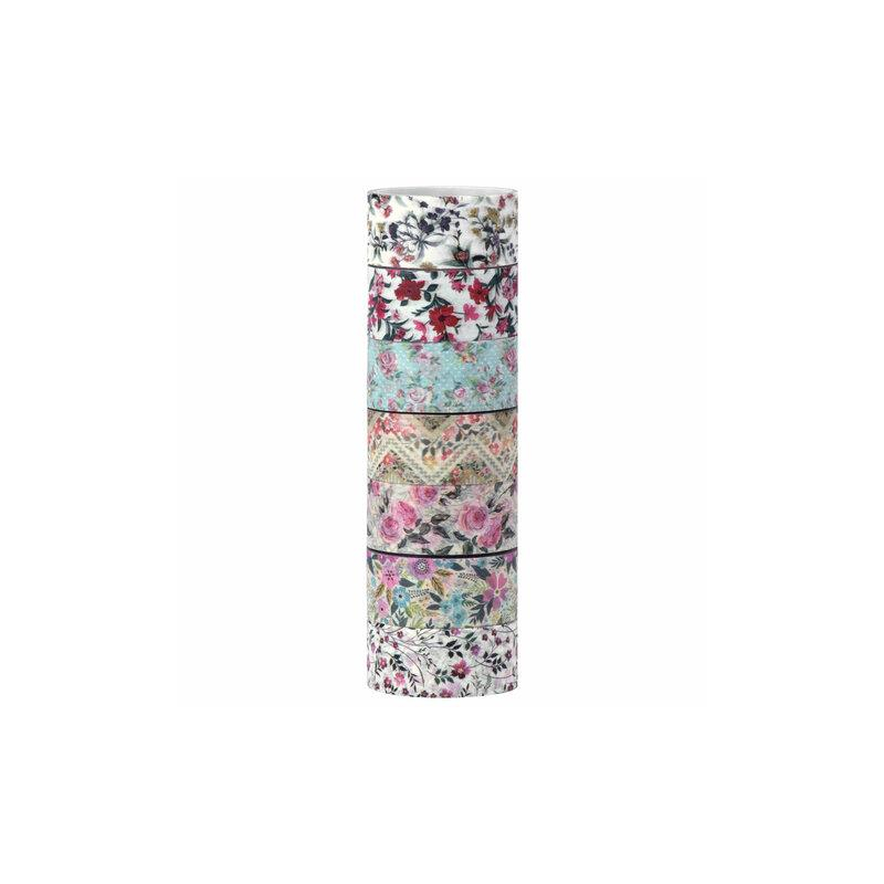Клейкие WASHI-ленты для декора ЦВЕТОЧНЫЙ МИКС, 15 мм х 3 м, 7 цветов, рисовая бумага, ОСТРОВ СОКРОВИЩ 661707