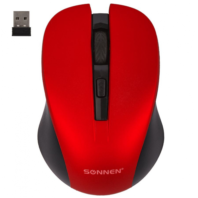 Мышь беспроводная с бесшумным кликом SONNEN V18, USB, 800/1200/1600 dpi, 4 кнопки, красная,513516