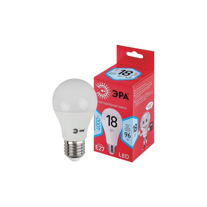 Лампа светодиодная ЭРА 18(135)Вт, цоколь Е27, груша, нейтральный белый, 25000 ч, LED A65-18W-4000-E27, Б0052381