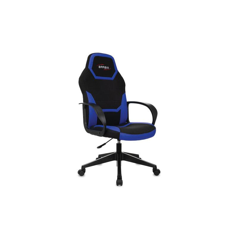 Кресло компьютерное BRABIX Alpha GM-018, ткань/экокожа, черное/синее, 532638, GM-018_532638