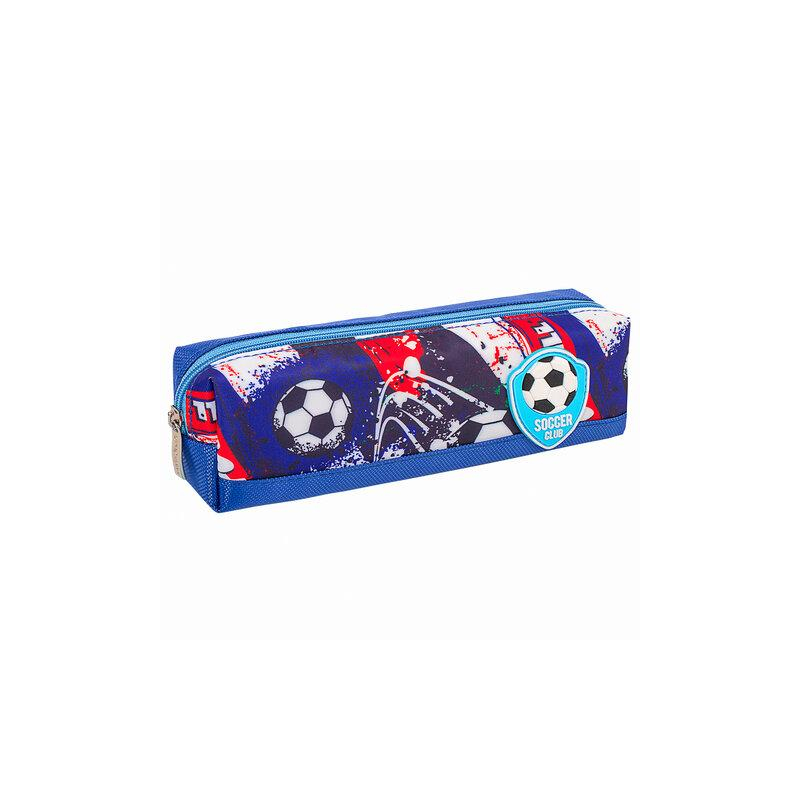 Пенал ЮНЛАНДИЯ 1 отделение, полиэстер, Football, синий, 19х4х6 см, 270270