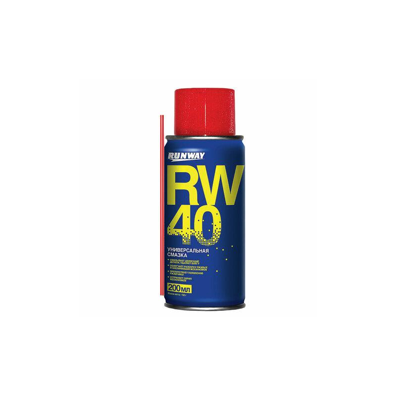 Смазка универсальная RW-40 (аналог WD-40) 200 мл, аэрозоль с трубочкой, RUNWAY RW6096
