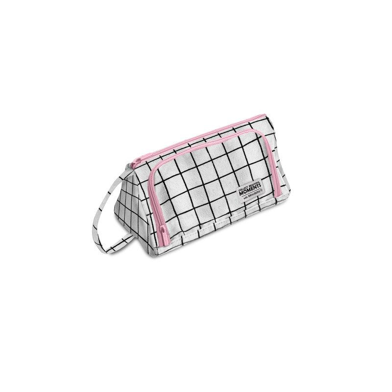 Пенал-косметичка BRAUBERG с ручкой, 1 откидная планка, полиэстер, 22x10х8 см, Checkered white, 271558