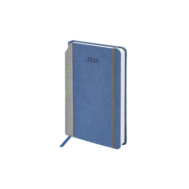 Ежедневник датированный 2024 А5 138x213мм BRAUBERG Mosaic, под кожу, карман для ручки, синий, 114904