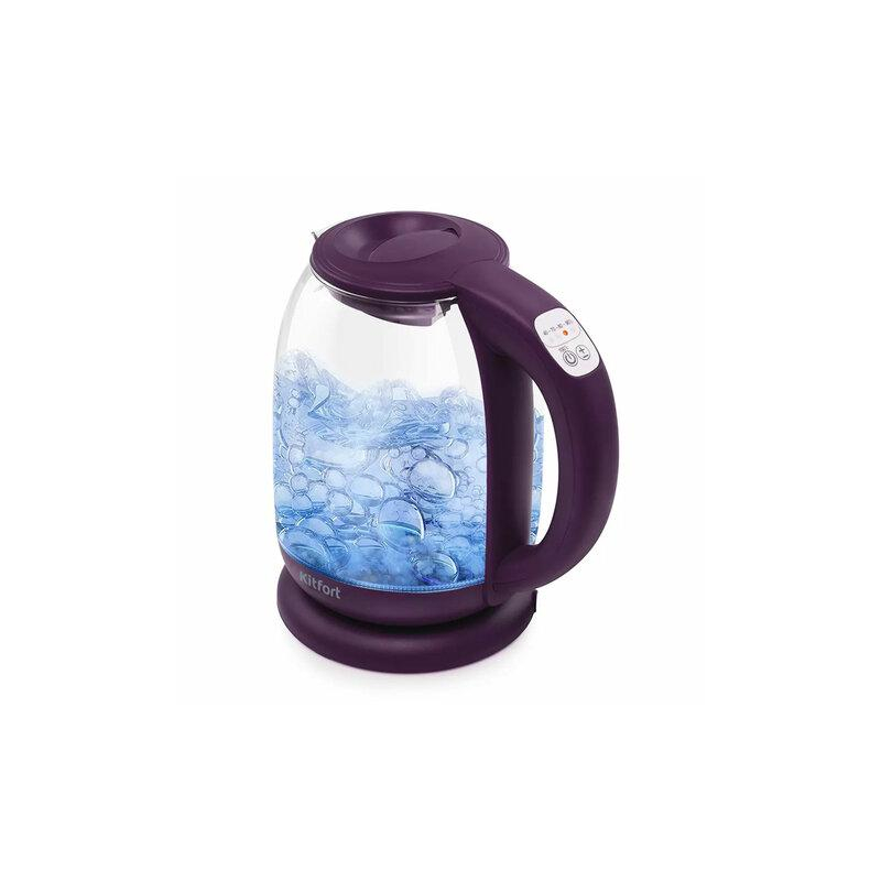 Чайник KITFORT КТ-640-5, 1,7л, 2200Вт, закрытый нагревательный элемент, ТЕРМОРЕГУЛЯТОР, стекло, фиолетовый