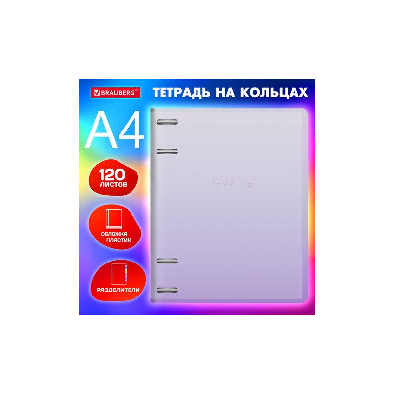 Тетрадь на кольцах БОЛЬШАЯ 305х230мм А4, 120л, пластик, с разделителями, BRAUBERG Фиолетовый, 404623