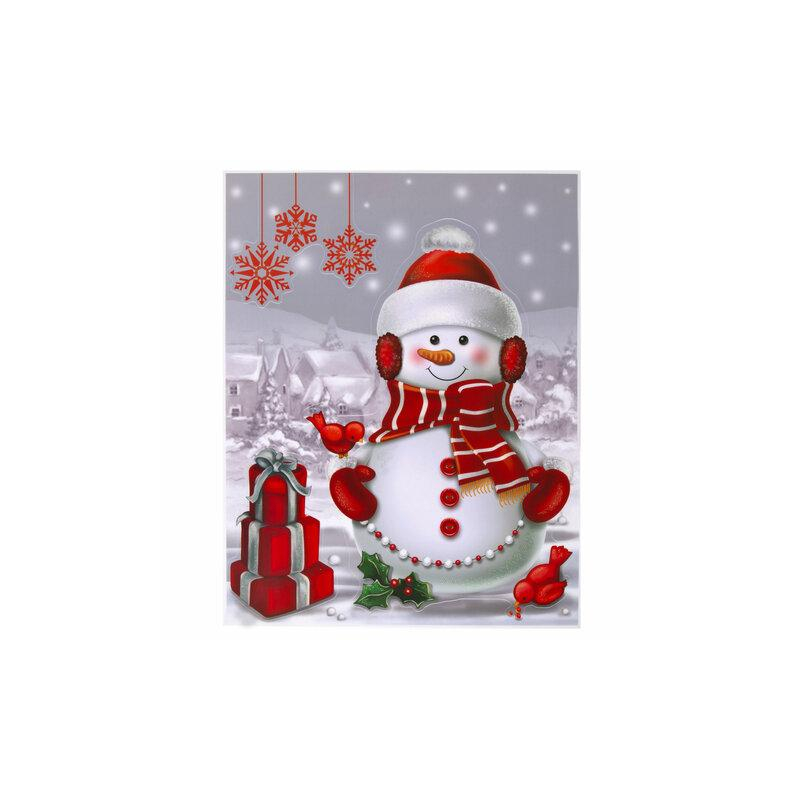 Наклейка для окон двусторонняя МНОГОРАЗОВАЯ 30х38 см, Снеговик с подарками, ЗОЛОТАЯ СКАЗКА 591922