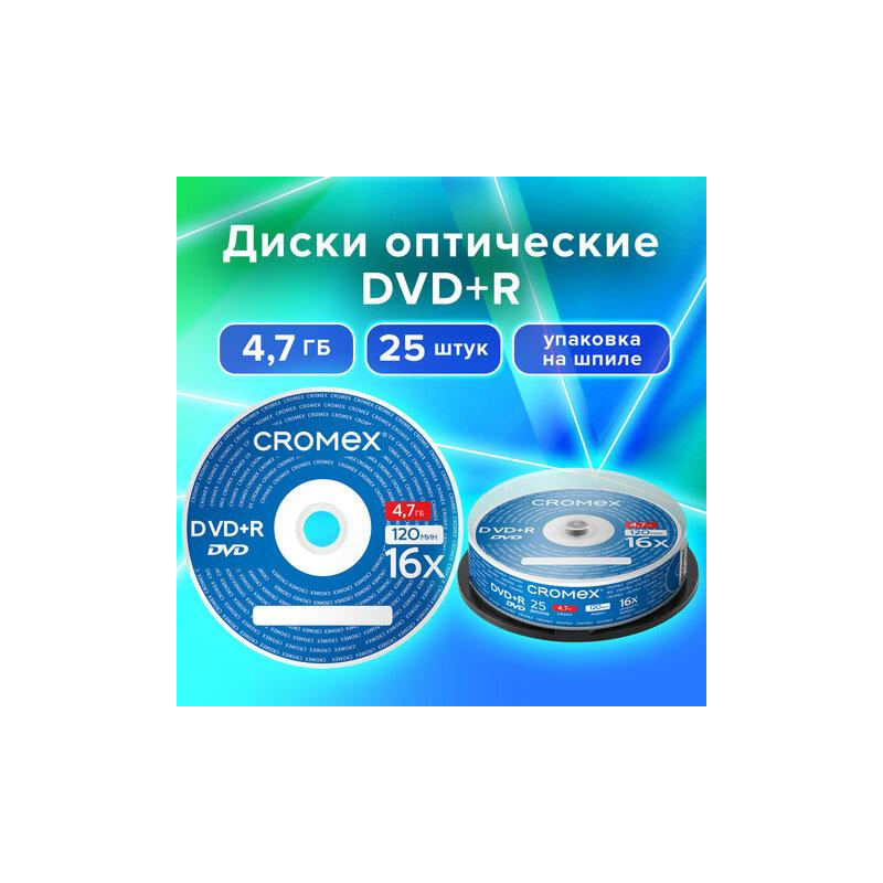 Диски DVDR (плюс) CROMEX 4,7GB 16x Cake Box (упаковка на шпиле), КОМПЛЕКТ 25 шт., 513777