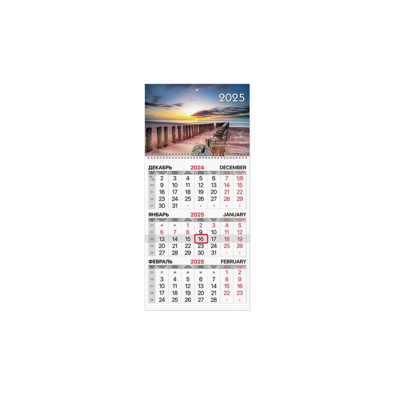 Календарь квартальный 2025г, 1 блок 1 гребень бегунок, мелованная бумага, BRAUBERG Природа, 116127