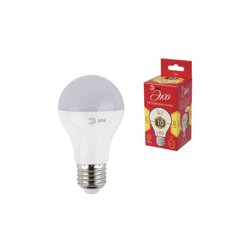 Лампа светодиодная ЭРА 10 (70) Вт, цоколь E27, груша, теплый белый свет, 25000 ч., LED smdA60-10w-827-E27ECO, Б0049634
