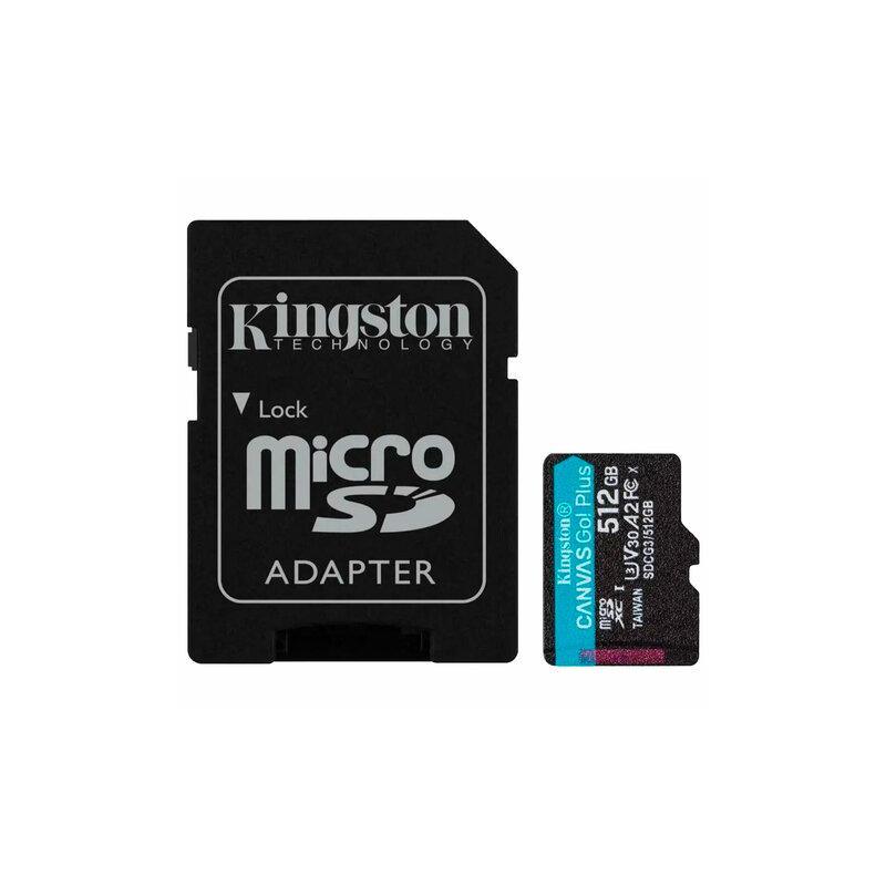 Карта памяти microSDXC 512GB Kingston Canvas Go!Plus,UHS-I U1, 170 Мб/с (class 10),ад, SDCG3/512Gb