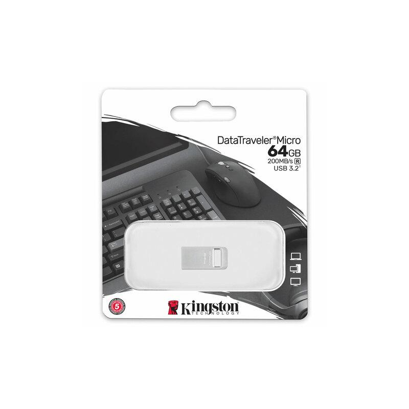 Флеш-диск 64GB Kingston DataTraveler Micro USB 3.2, металл. корпус, серебристый, DTMC, DTMC3G2/64GB