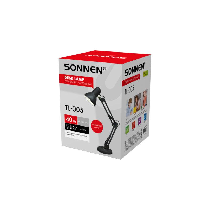 Настольная лампа-светильник SONNEN TL-005, подставка, 40 Вт, Е27, черный, высота 50 см, 237646