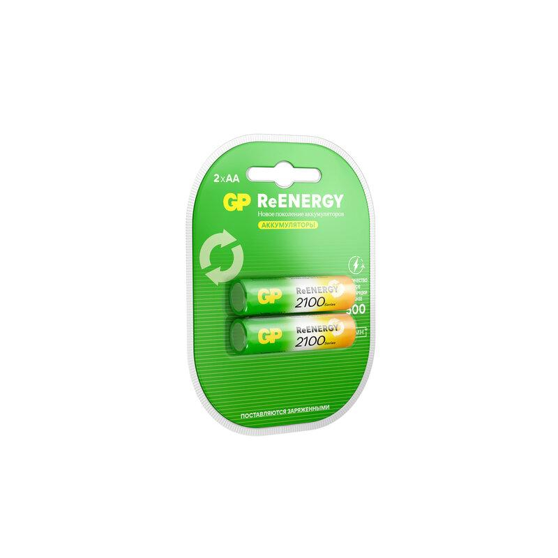 Батарейки аккумуляторные GP ReEnergy Ni-Mh пальчиковые КОМПЛЕКТ 2 шт., AA (HR6), 2000 mAh, 210AAHCRGY, 210AAHCRGY-2CRC