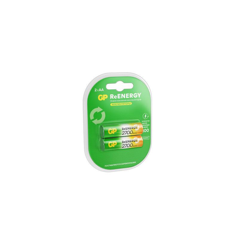Батарейки аккумуляторные GP ReEnergy Ni-Mh пальчиковые КОМПЛЕКТ 2 шт., АА (HR6), 2600 mAh, 270AAHCRGY, 270AAHCRGY-2CR