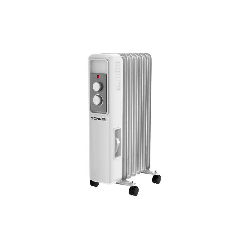 Обогреватель масляный SONNEN DFS-7E, 1500 Вт, механическое управление, 3 режима, 7 секций, белый, 457779