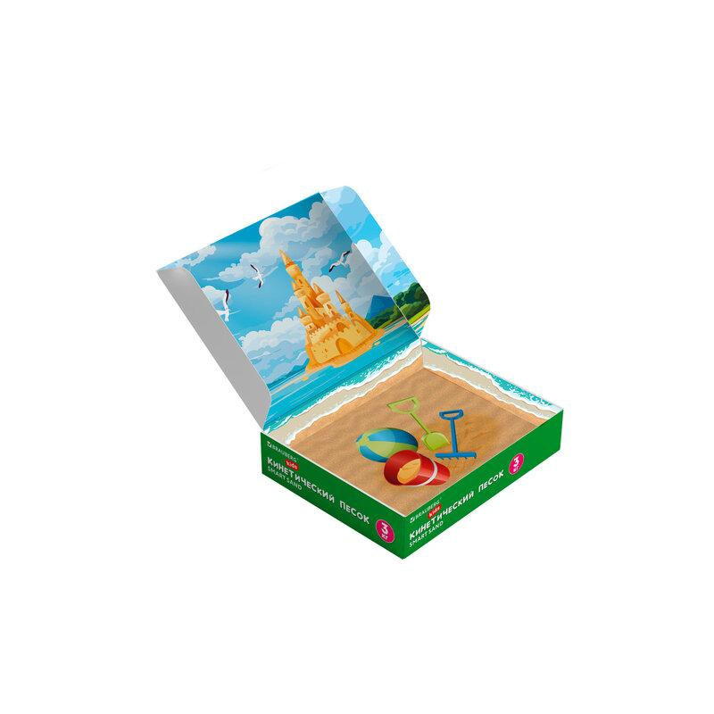 BRAUBERG KIDS Песок для лепки кинетический, цвет песочный, 3000 г, коробка-песочница, формочки, ПИФАГОР, 666008