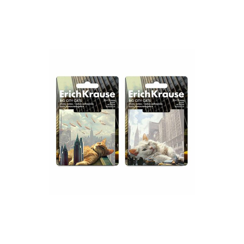 Блок самоклеящийся ERICH KRAUSE Big City Cats, 75х75 мм, 50 листов, ассорти, 63183