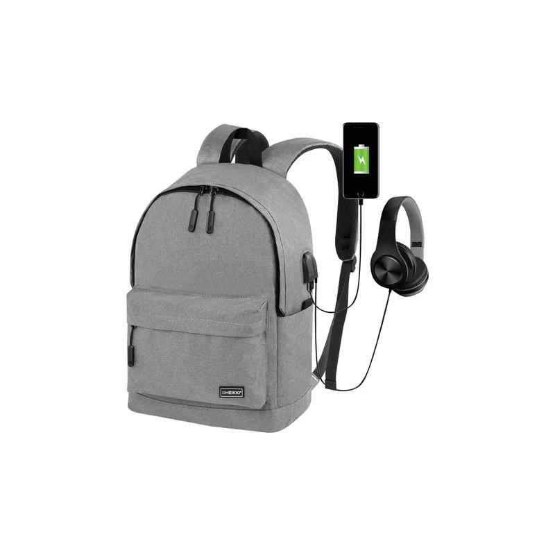 Рюкзак HEIKKI ACTIVE (ХЕЙКИ) универсальный, отделение для ноутбука, USB-порт, серый, 44х31х14 см, 272561