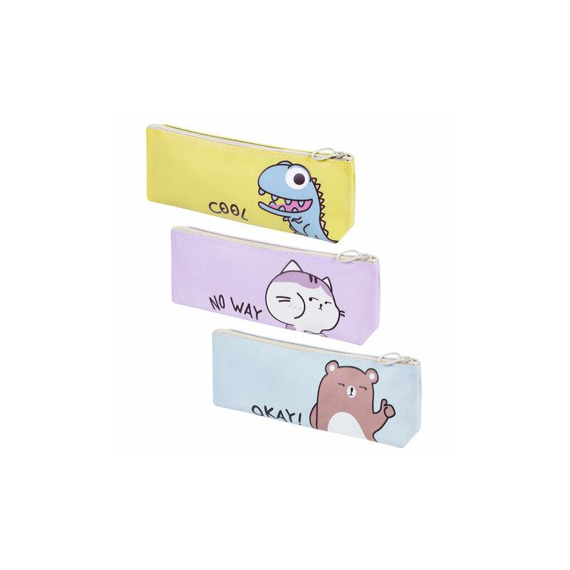 Пенал мягкий ПИФАГОР 1 отделение, ПВХ, ассорти Animals, 21х8х3 см, 273826