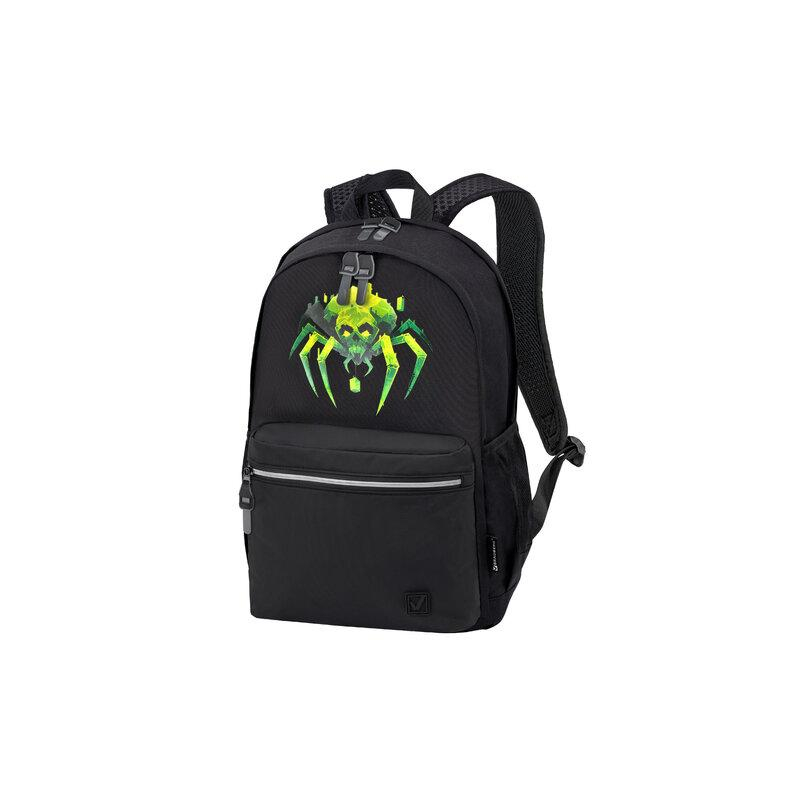 Рюкзак BRAUBERG FASHION CITY универсальный, 2 отделения, Green Spider, черный, 46х31х15 см, 273839