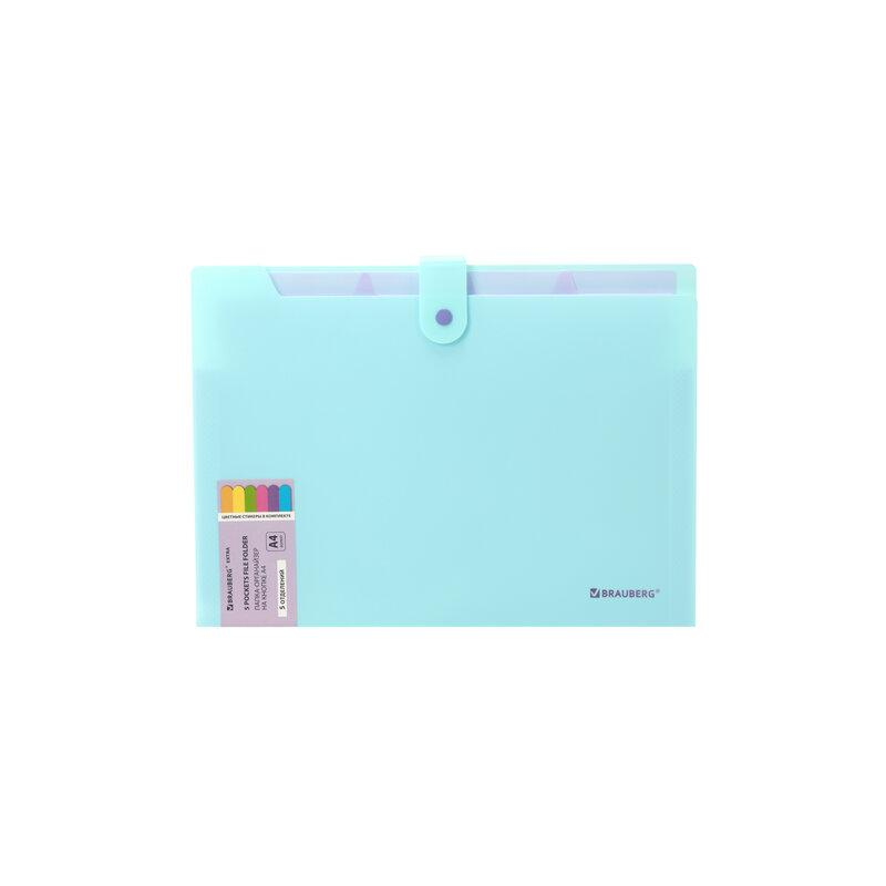 Папка-органайзер на кнопке 5 отделений, BRAUBERG Extra, А4, голубая с лиловым, 274099