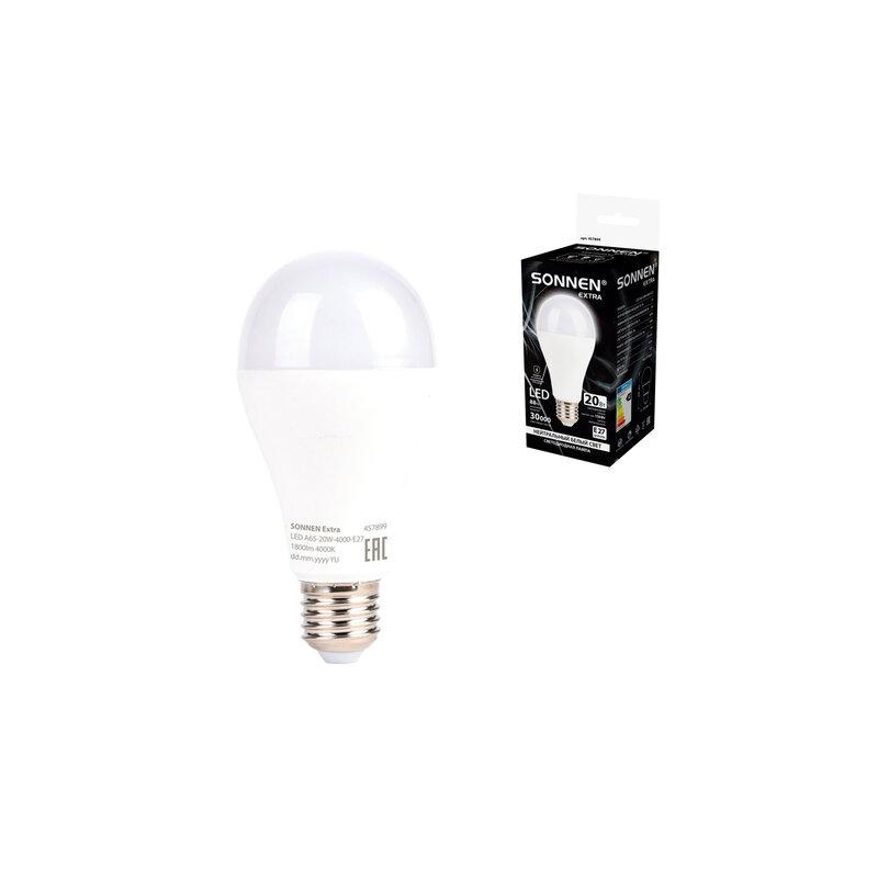 Лампа светодиодная SONNEN EXTRA, 20 (150) Вт, Е27, груша, нейтральный белый, 30000 ч, LED A65-20W-4000-Е27, 457899