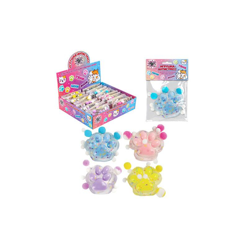 Игрушка-антистресс КОШАЧЬЯ ЛАПКА С ПОМПОНАМИ, 7х6 см, ассорти 4 цвета, дисплей, JOLLY JOT (ДЖОЛЛИ ДЖОТ), 665774