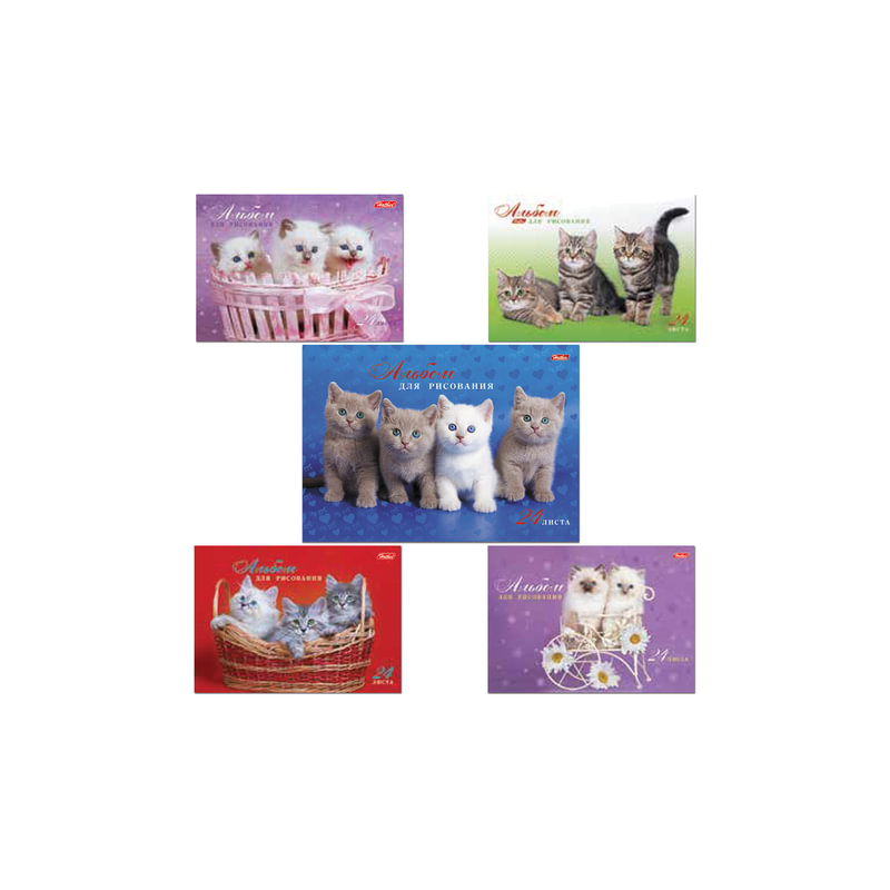Альбом для рисования, 24 л., Hatber спираль, обложка мелованный картон, 100 г/м2, "Милые котята" (5 видов), 24А4Всп, A075449
