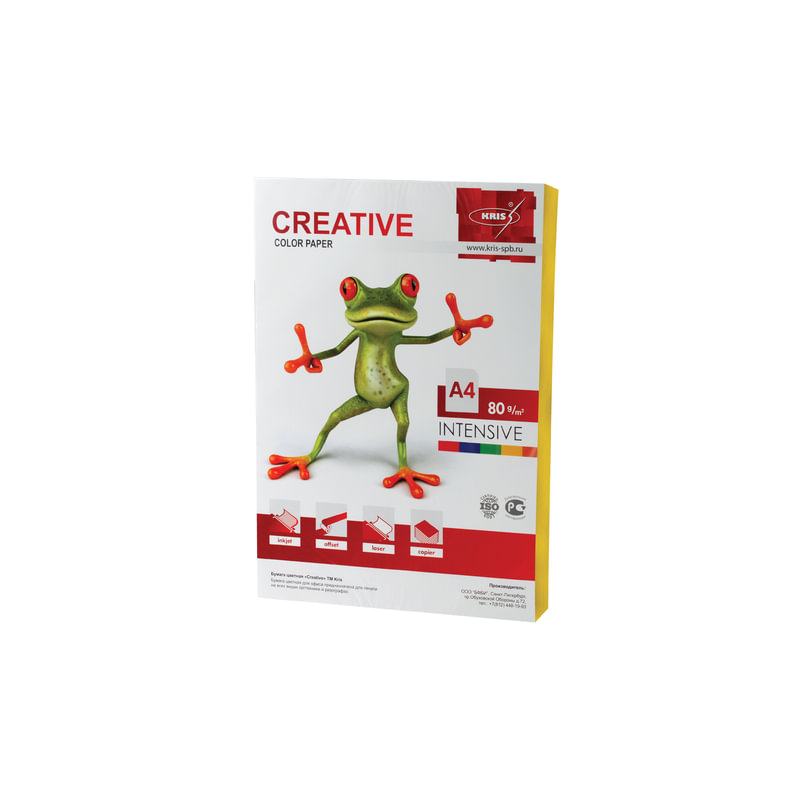Бумага Creative color (Креатив), А4, 80 г/м2, 100 л., интенсив желтая, БИpr-100ж